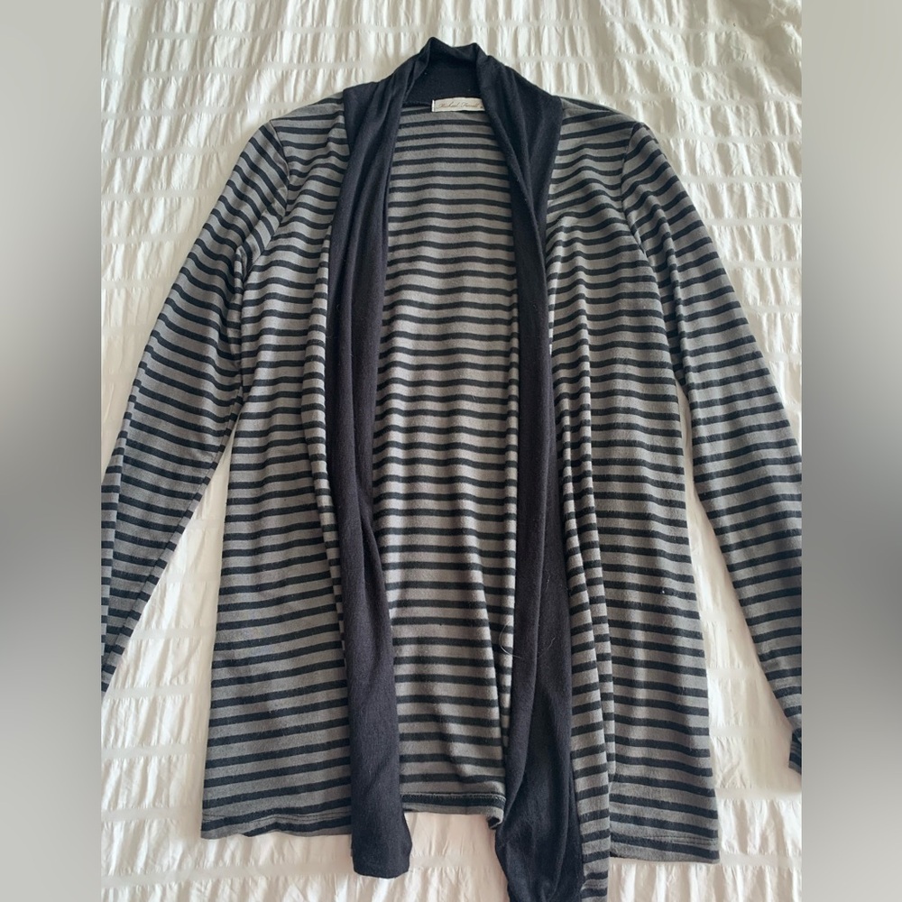 Michael Farrell Black and Gray Striped Women's Cardigan - Picture 8 of 16